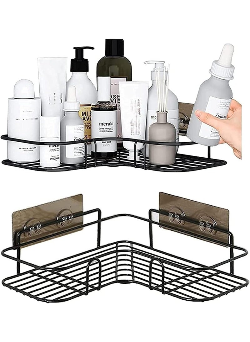 Beauenty 2-Piece Corner Shower Shelves, No-Drill Self-Adhesive Wall-Mounted Storage Organizer for Bathroom, Kitchen, and Toilet, Black Iron, 26x26x6cm - Image 1