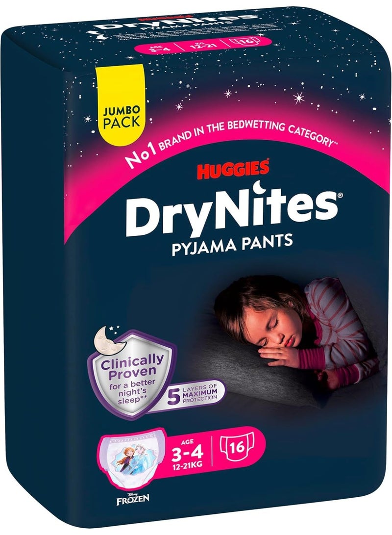 هجيز سراويل بيجاما دراي نايتس، 5 طبقات لحماية قصوى، مناسبة للأطفال من 3 إلى 4 سنوات، وزن 12-21 كجم، 16 قطعة - Image 1