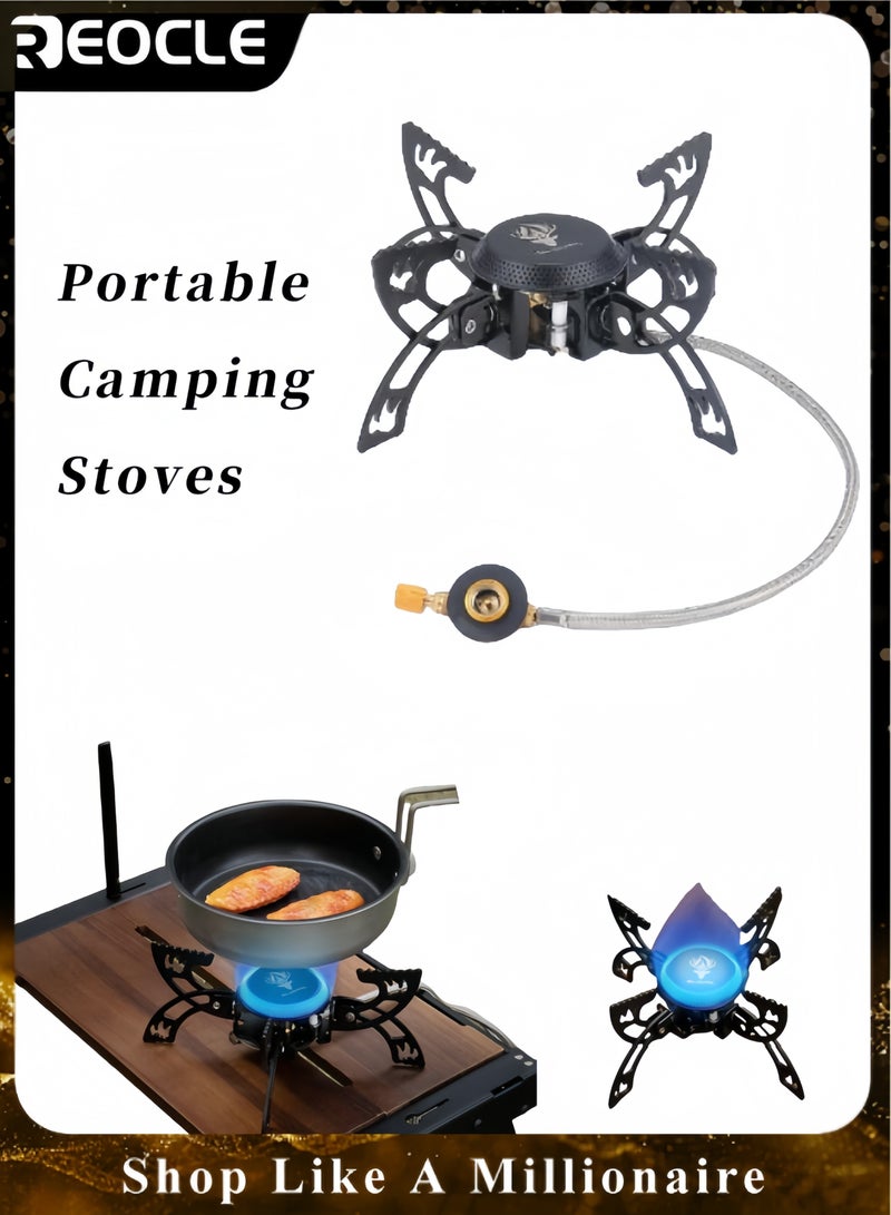 ريوكل مواقد التخييم مقاومة للرياح موقد غاز للتخييم محمول وقابل للطي مع حامل للقدر الصغير في الهواء الطلق للنزهة والتسلق - Image 1
