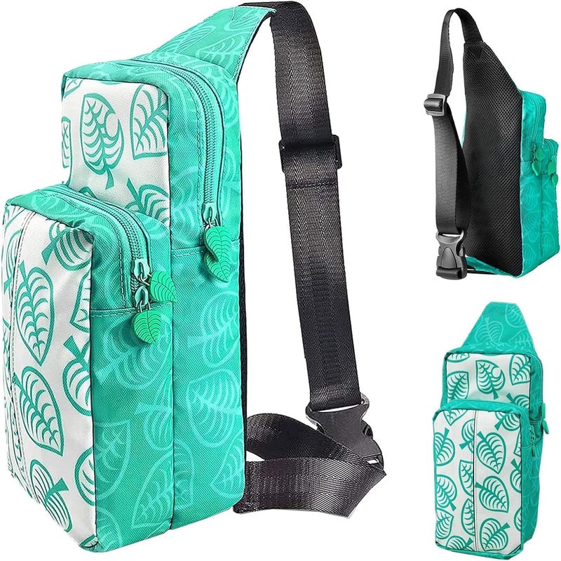 Zikra Cute Leaf Crossbody Bag, Crossing Shoulder Backpack Compatible with Switch Lite, Nylon Waterproof Travel Storage Bag for Nintendo Console, Dock, Joycons, Accessories - Image 1