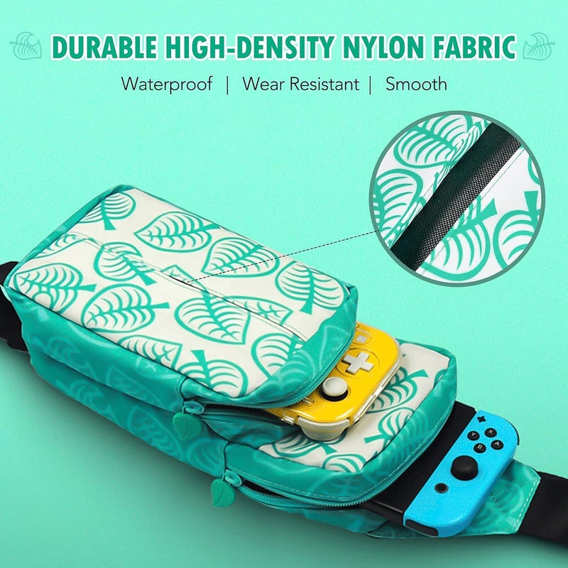 Zikra Cute Leaf Crossbody Bag, Crossing Shoulder Backpack Compatible with Switch Lite, Nylon Waterproof Travel Storage Bag for Nintendo Console, Dock, Joycons, Accessories - Image 3