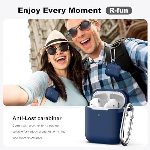 R-fun Compatible with AirPods Case Cover, Soft Silicone Protective Cover with Keychain for Women Men Compatible with Apple AirPods 2nd 1st Generation Charging Case, Front LED Visible,Midnight Blue - Image 2