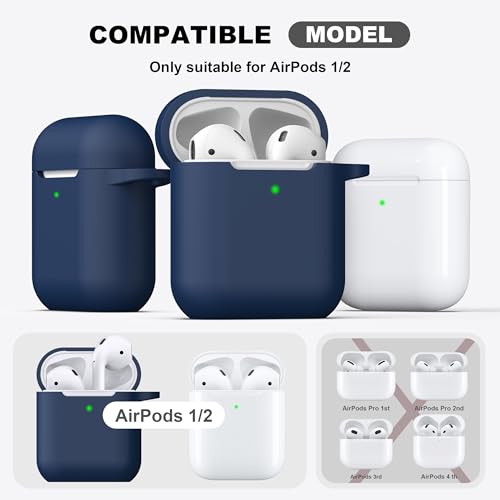 R-fun Compatible with AirPods Case Cover, Soft Silicone Protective Cover with Keychain for Women Men Compatible with Apple AirPods 2nd 1st Generation Charging Case, Front LED Visible,Midnight Blue - Image 3