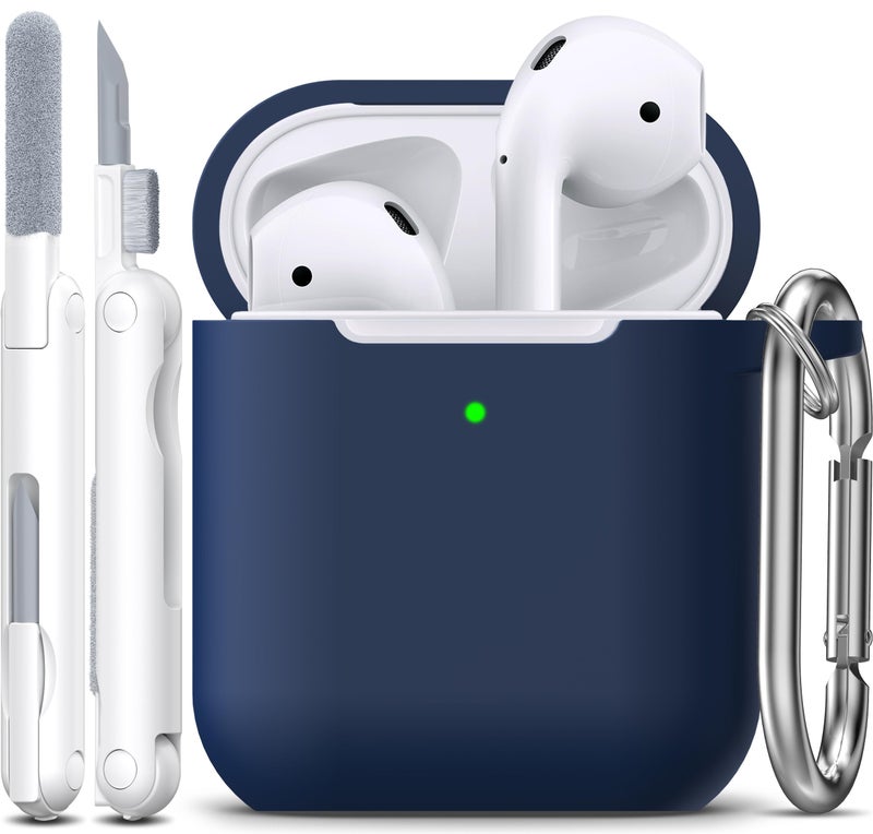 R-fun Compatible with AirPods Case Cover, Soft Silicone Protective Cover with Keychain for Women Men Compatible with Apple AirPods 2nd 1st Generation Charging Case, Front LED Visible,Midnight Blue - Image 1