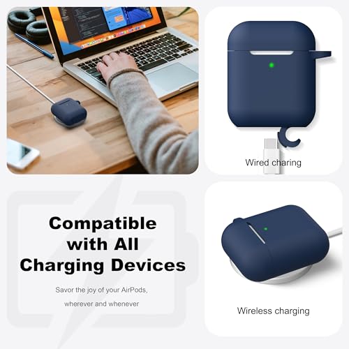 R-fun Compatible with AirPods Case Cover, Soft Silicone Protective Cover with Keychain for Women Men Compatible with Apple AirPods 2nd 1st Generation Charging Case, Front LED Visible,Midnight Blue - Image 4