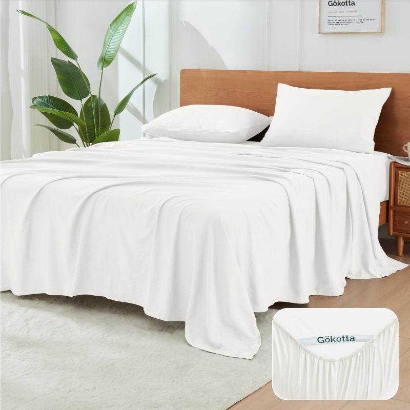 GOKOTTA 4-Pcs King Size Sheets Set  16-Inch Deep Pocket King Sheets with Elastic Corner Straps  Hotel Luxury Ultra Soft Brushed Microfiber Sheets King Size - Non Slip  Anti-Rip  Easy Care - White - Image 1