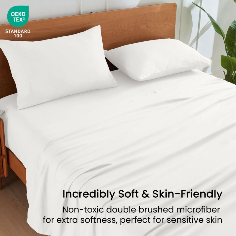 GOKOTTA 4-Pcs King Size Sheets Set  16-Inch Deep Pocket King Sheets with Elastic Corner Straps  Hotel Luxury Ultra Soft Brushed Microfiber Sheets King Size - Non Slip  Anti-Rip  Easy Care - White - Image 4