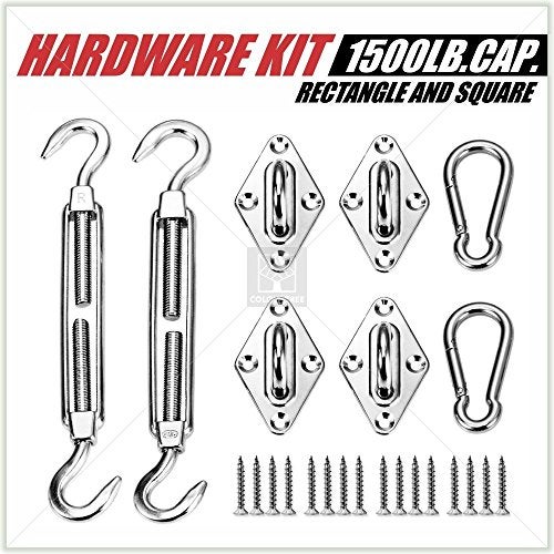 ColourTree ColourTree 1500 LB Capacity Heavy Duty Sun Shade Sail Canopy Installation Complete Hardware Kit 24 PC - For Square and  - Image 1