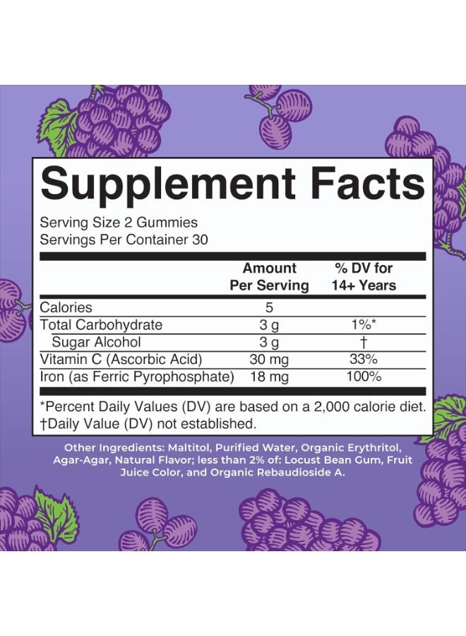MaryRuth's Organics Iron + Vitamin C Gummies for Adults | Sugar Free | Gummy Iron Supplements + VIT C for Ages 14+ | Iron Supplement for Iron Deficiency | Immune Support | Vegan | Non-GMO | 60 Count - Image 2