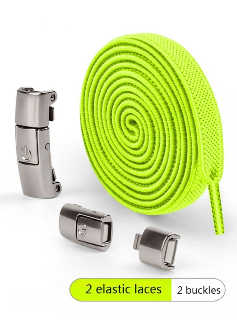 A Pair Of No Tie Shoe Laces Press Lock Shoelaces Without Ties Elastic Laces Fluorescent Green - Image 1