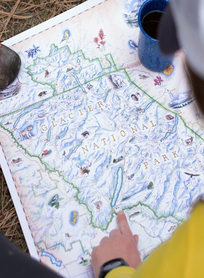 Xplorer Maps Glacier National Park Hand-Drawn Map - 24x18 Vintage-Style Lithographic Print - Made in USA - Image 3