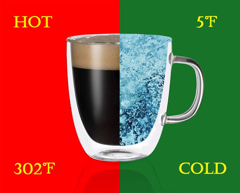 BothEarn Glass Coffee Mug Set of 2 - Double Wall Clear Espresso Cup with Large Handle, Great for Latte, Cappuccino and Juice, 19 Ounce (560 ml), BE026 - Image 2