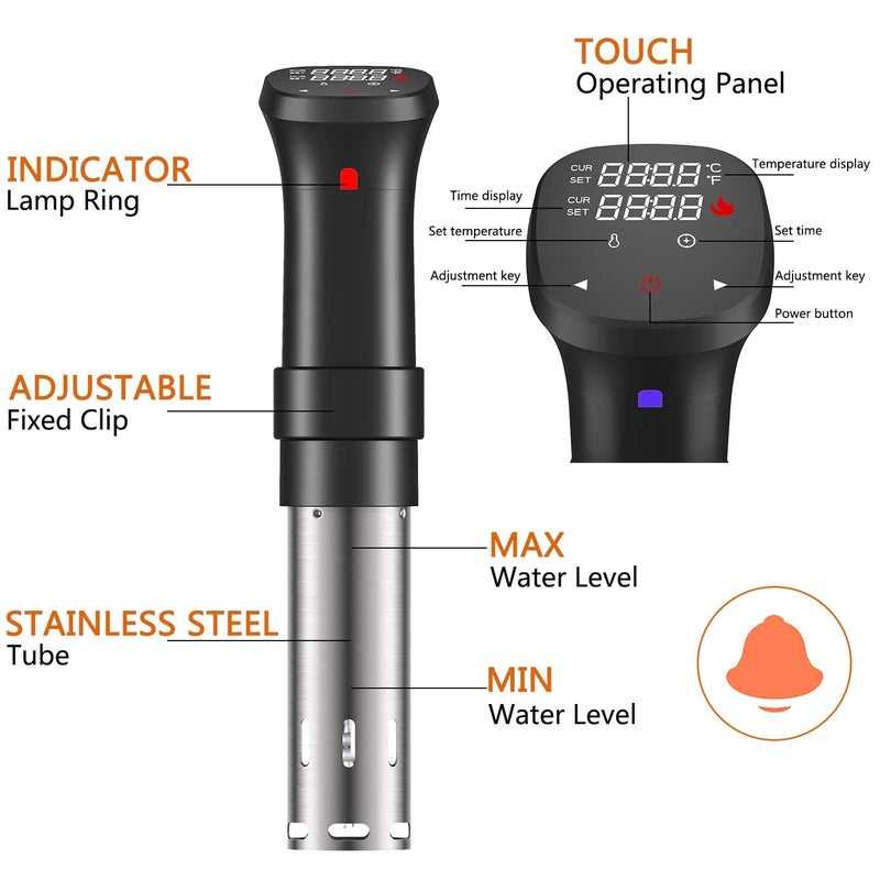 Fityou Sous Vide Cooker 1100W, Thermal Immersion Circulator with Recipe and Adjustable Clamp, Sous Vide Heater with Accurate Temperature & Digital Timer, Ultra Quiet Stainless Steel - Image 3