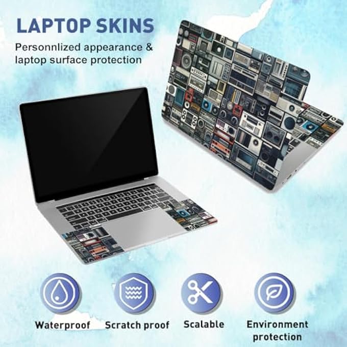 rayihni ملصقات جلد لابتوب راديو عتيق قابلة لإعادة الاستخدام ملصقات فينيل لأجهزة الكمبيوتر المحمولة غطاء لوحة المفاتيح عالمي 12" 13" 13.3" 14" 15 بوصة حقيبة لابتوب مقاومة للماء واقي فيلم - Image 3