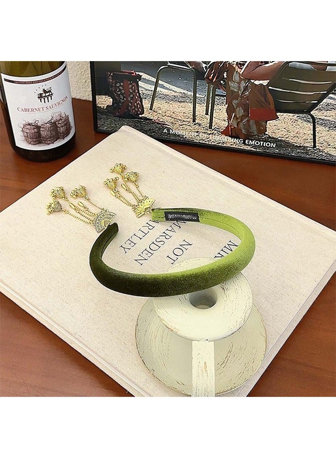 Green Elegant Ladies Headband Anti Slip Fashion Wide Hair Strap Ladies Thin Thick Hair Designer Headband Elastic Headband Green Velvet Tassel Headband for Mother's Day Gifts. - Image 3