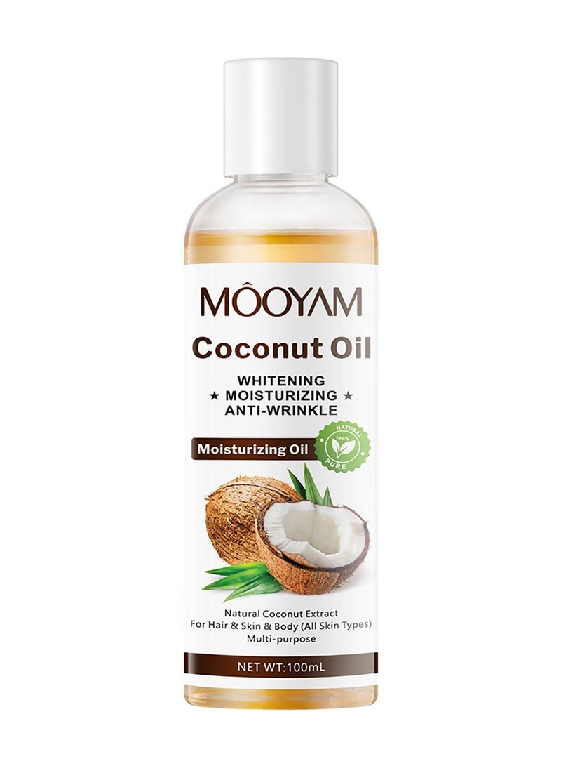 MOOYAM Coconut Oil, Brightening Moisturizing Emollient, 100% Natural Pure Moisturizing Oil with Natural Olive Extract for Hair Skin and Body All Skin Types 100ml - Image 1