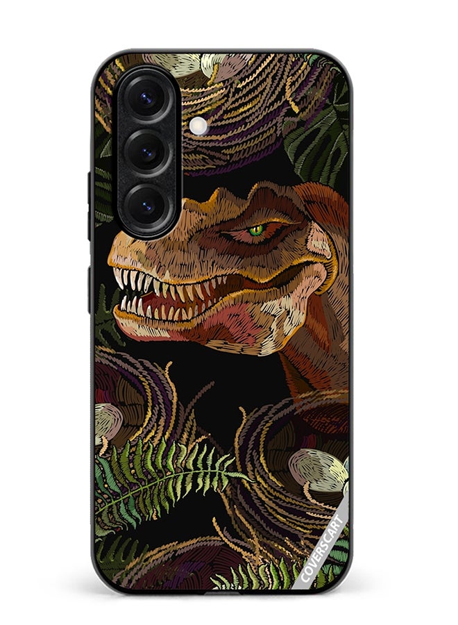 VR CREATIVE Protective Case Cover For Samsung Galaxy S25 Plus Tyrannosaurus Rex Head, Palm Leaves And Eggs In Bird Nest Design Multicolour