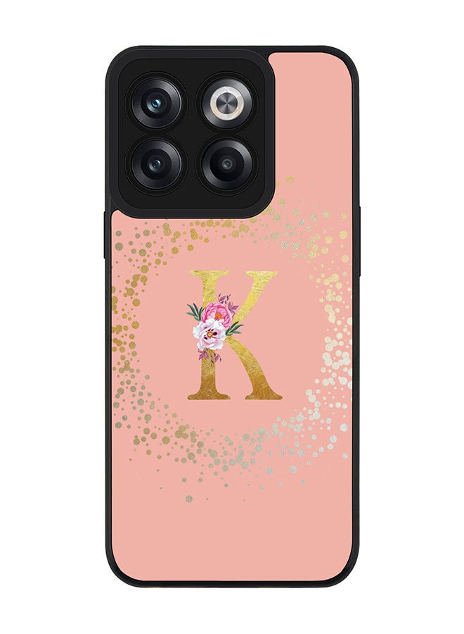Stylizedd Rugged Black edge case for OnePlus 10T Slim fit Soft Case Flexible Rubber Edges TPU Gel Thin Cover - Custom Monogram Initial Letter Floral Pattern Alphabet - K (Rose Pink) - Image 1