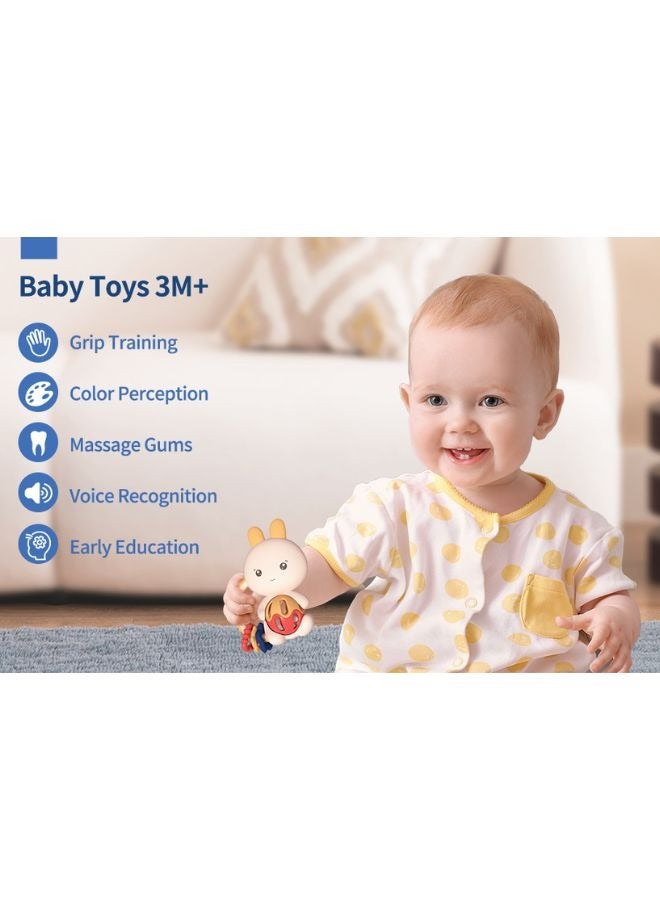 alilo Baby Rabbit Shape Teether Rattle Toy for Newborn Baby Rattles Chew Toys, Sensory Montessori Toy Infant Teething Relief Teether Travel Toy for Infants Toddlers Boys Girls Baby Best Gift 3+ Months Old - Image 5