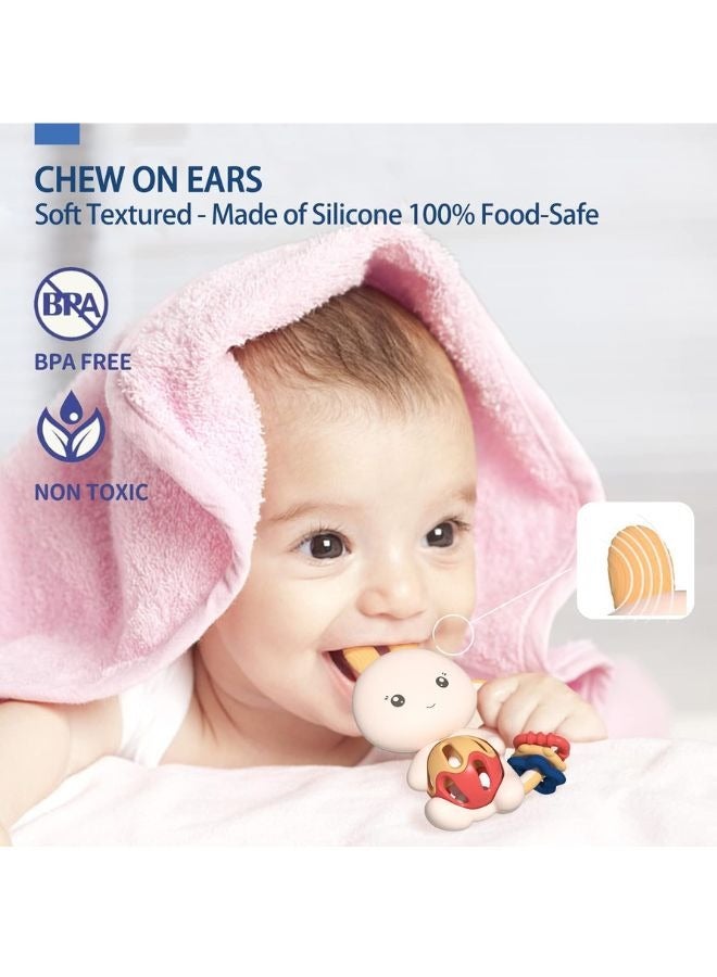 alilo Baby Rabbit Shape Teether Rattle Toy for Newborn Baby Rattles Chew Toys, Sensory Montessori Toy Infant Teething Relief Teether Travel Toy for Infants Toddlers Boys Girls Baby Best Gift 3+ Months Old - Image 4