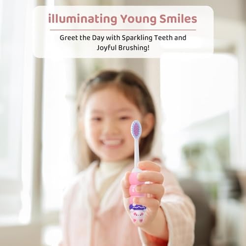 StarAndDaisy Baby Manual Toothbrush 1 Year + Kids With Soft And Fluffy 10000 Gentle Bristles, 80 Micron Split-Beam Bristle, Non-Slip Comfortable Dinosaur Handle (Teddy-Pink),1 Count - Image 4