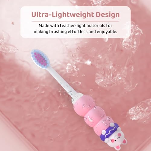 StarAndDaisy Baby Manual Toothbrush 1 Year + Kids With Soft And Fluffy 10000 Gentle Bristles, 80 Micron Split-Beam Bristle, Non-Slip Comfortable Dinosaur Handle (Teddy-Pink),1 Count - Image 2