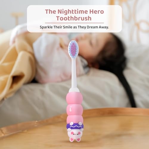 StarAndDaisy Baby Manual Toothbrush 1 Year + Kids With Soft And Fluffy 10000 Gentle Bristles, 80 Micron Split-Beam Bristle, Non-Slip Comfortable Dinosaur Handle (Teddy-Pink),1 Count - Image 3