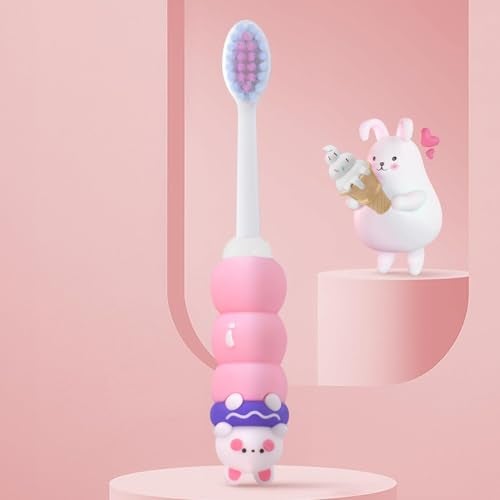 StarAndDaisy Baby Manual Toothbrush 1 Year + Kids With Soft And Fluffy 10000 Gentle Bristles, 80 Micron Split-Beam Bristle, Non-Slip Comfortable Dinosaur Handle (Teddy-Pink),1 Count - Image 1