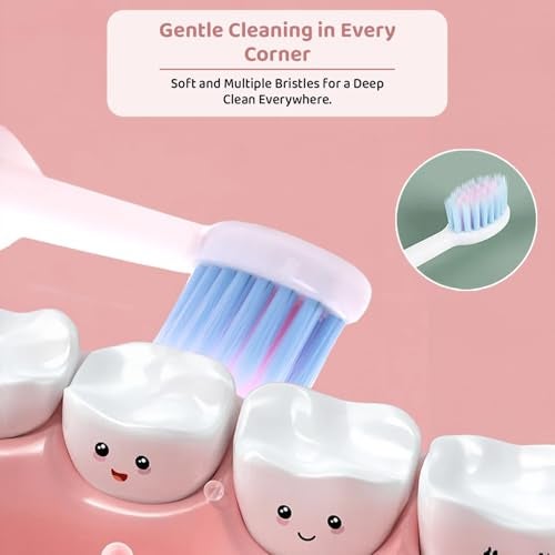 StarAndDaisy Baby Manual Toothbrush 1 Year + Kids With Soft And Fluffy 10000 Gentle Bristles, 80 Micron Split-Beam Bristle, Non-Slip Comfortable Dinosaur Handle (Teddy-Pink),1 Count - Image 5