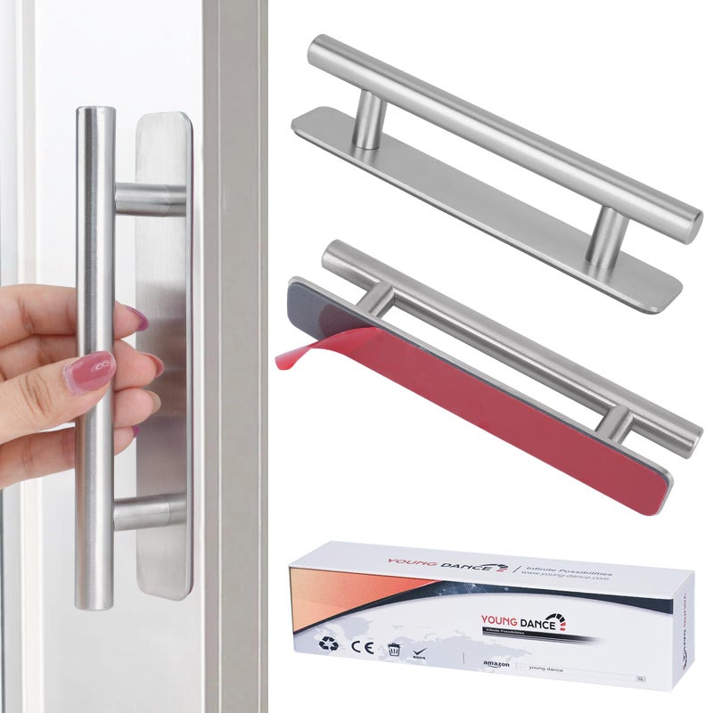 Young Dance SelfStick Instant Cabinet Drawer Handles Pulls 5 Stainless Steel Adhesive Door Handles No Drilling Design Stick On Handle for Cabinets Drawer Door Window Wardrobe Handle 2Pcak