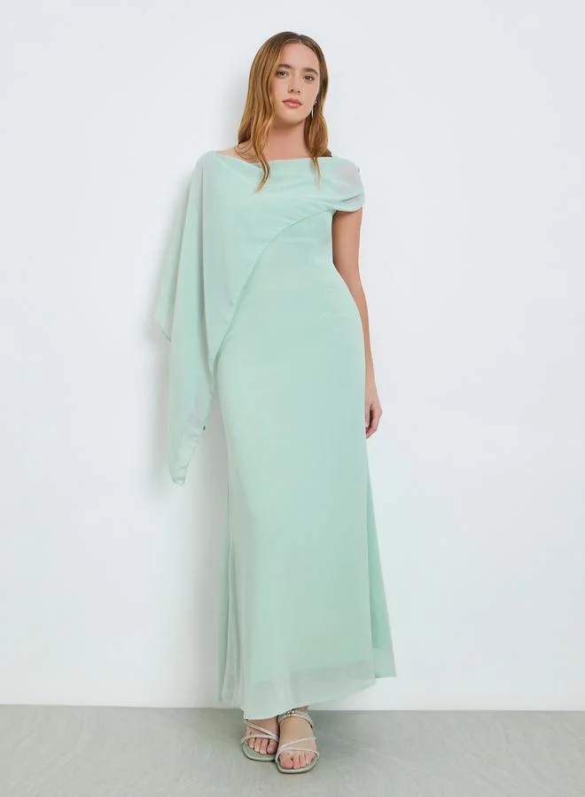 Take Two Turquoise One Cape Sleeve Maxi Dress
