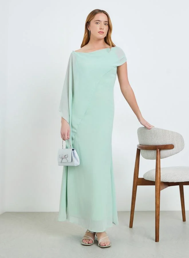 Take Two Turquoise One Cape Sleeve Maxi Dress