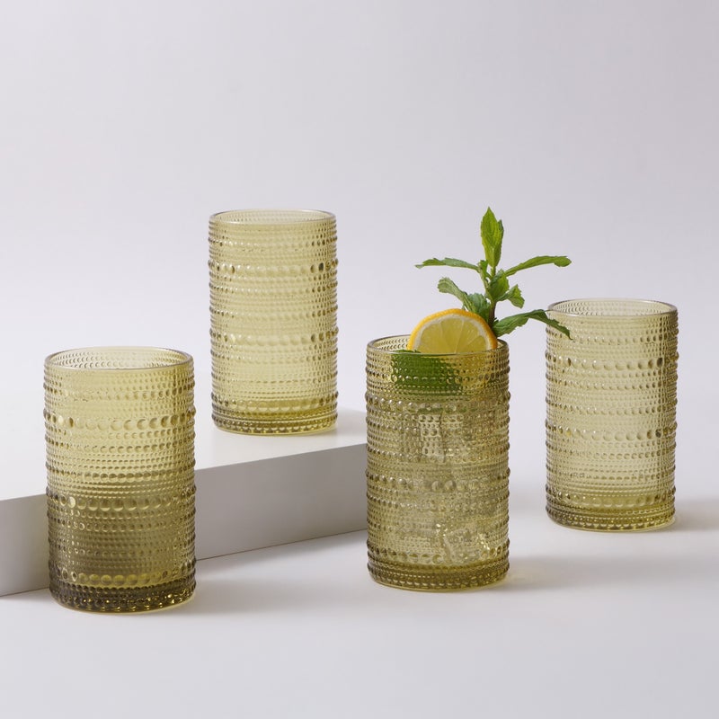 La Mesa 4Pcs Highball Glass Set, Olive Green 7.5*7.5*12.5 Cm - Image 1