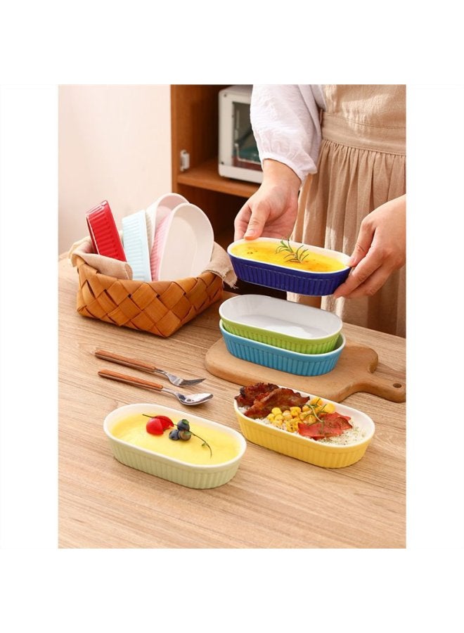 Pudding Ceramic Baking Plate Baking Bowl Steamed Cheese Baked Rice Plate Household Baking Tableware Oven Special Plate-Specifications:Light Blue✓✓-Capacity:Standard✓✓  - Image 1