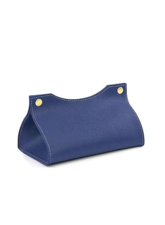 Decorhills Leather Tissue Box Rectangle | Long Tissue Box Cover | Tissue Box Holder | Faux Leather Tissue Box Cover Rectangular | Tissue Holder for Bathroom | Car Tissue Holder (Blue) - Image 1