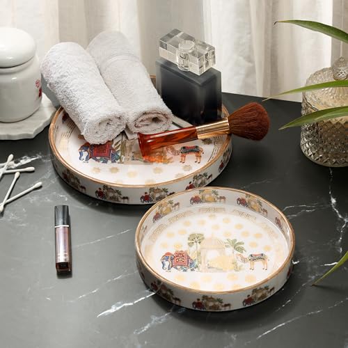 DULI Set of 2 MDF Wood Trays Enamel Coated| Round Trays Set of 2 | Serving Trays | Wooden Tray | Kitchen&Dining Decorative | Resin Tray | 7x7, 9 x 9 inches (SmSetof2Rd-CamelElephant) - Image 3