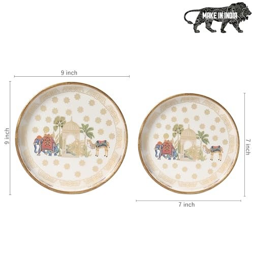 DULI Set of 2 MDF Wood Trays Enamel Coated| Round Trays Set of 2 | Serving Trays | Wooden Tray | Kitchen&Dining Decorative | Resin Tray | 7x7, 9 x 9 inches (SmSetof2Rd-CamelElephant) - Image 4