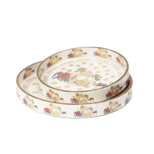 DULI Set of 2 MDF Wood Trays Enamel Coated| Round Trays Set of 2 | Serving Trays | Wooden Tray | Kitchen&Dining Decorative | Resin Tray | 7x7, 9 x 9 inches (SmSetof2Rd-CamelElephant) - Image 5
