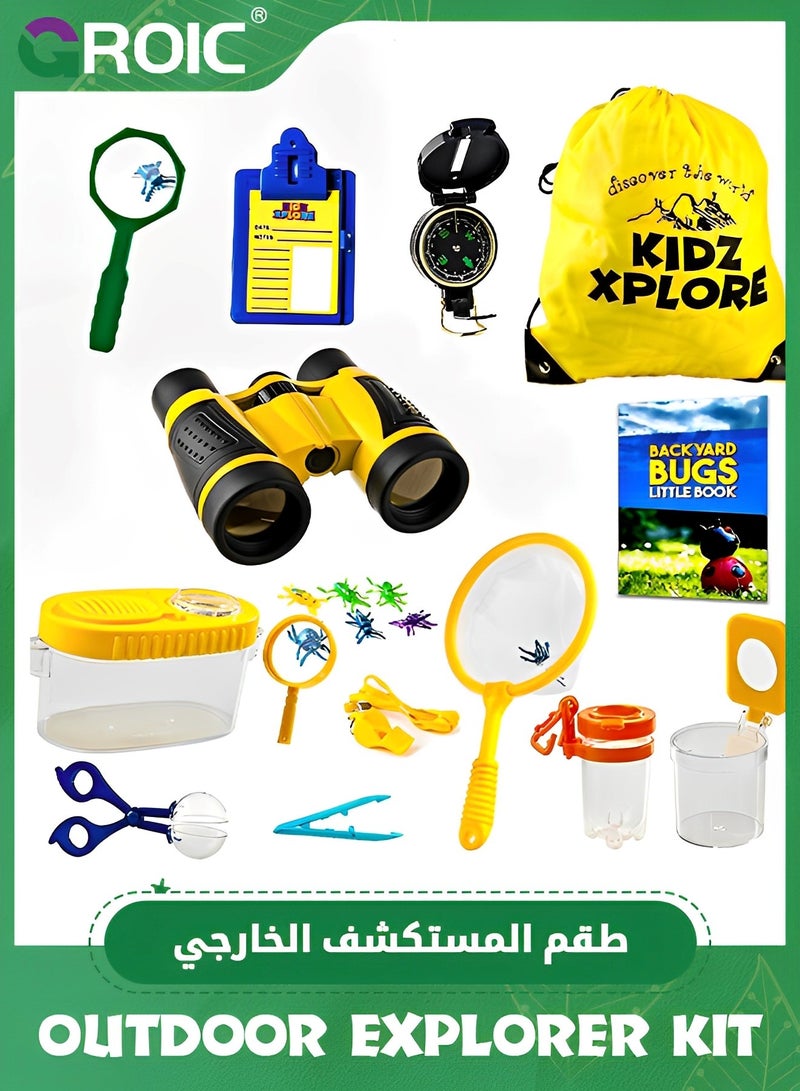 GROIC 20 Pcs Outdoor Explorer Set,Kids Explorer Kit,Bug Catcher Kit,Nature Exploration Children Outdoor Games,Mini Binoculars Kids, Compass, Magnifying Glass, Adventure, Educational Toy,kids nature kit - Image 1