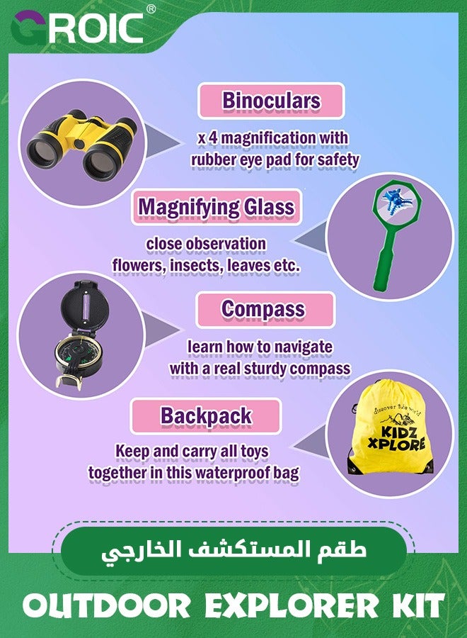 GROIC 20 Pcs Outdoor Explorer Set,Kids Explorer Kit,Bug Catcher Kit,Nature Exploration Children Outdoor Games,Mini Binoculars Kids, Compass, Magnifying Glass, Adventure, Educational Toy,kids nature kit - Image 3