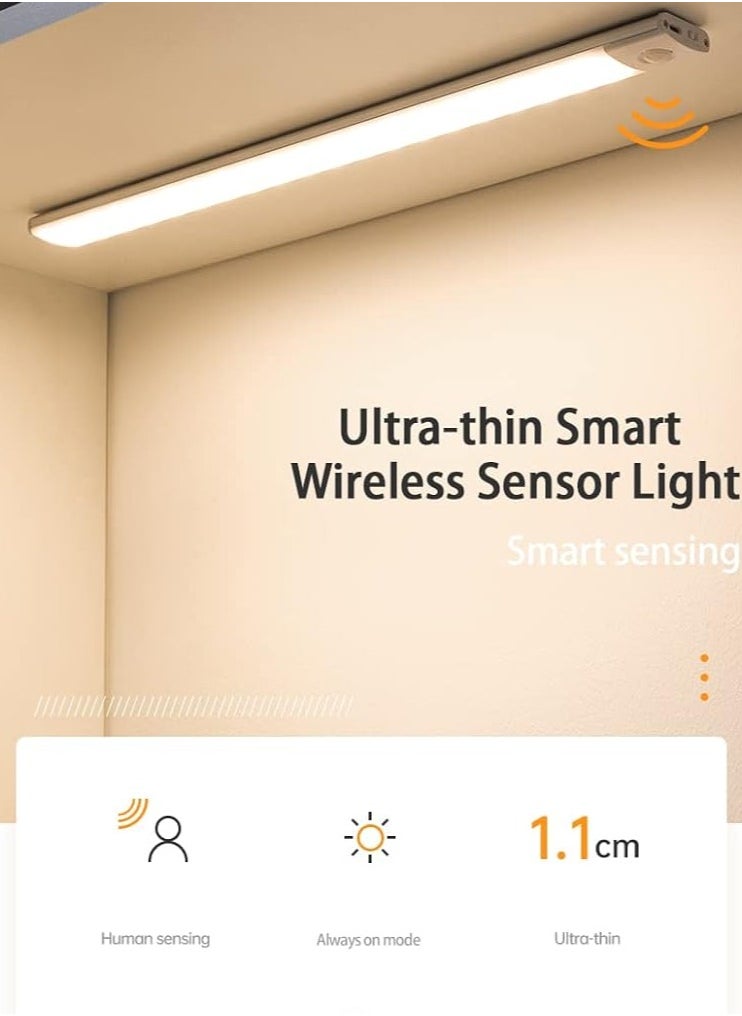 LED Under Cabinet Light, Wireless Night Light with Motion Sensor - USB Rechargeable, Cool, with Double Sided Magnetic Strip for Stairs/Kitchen/Drawer 30cm - 1 Piece