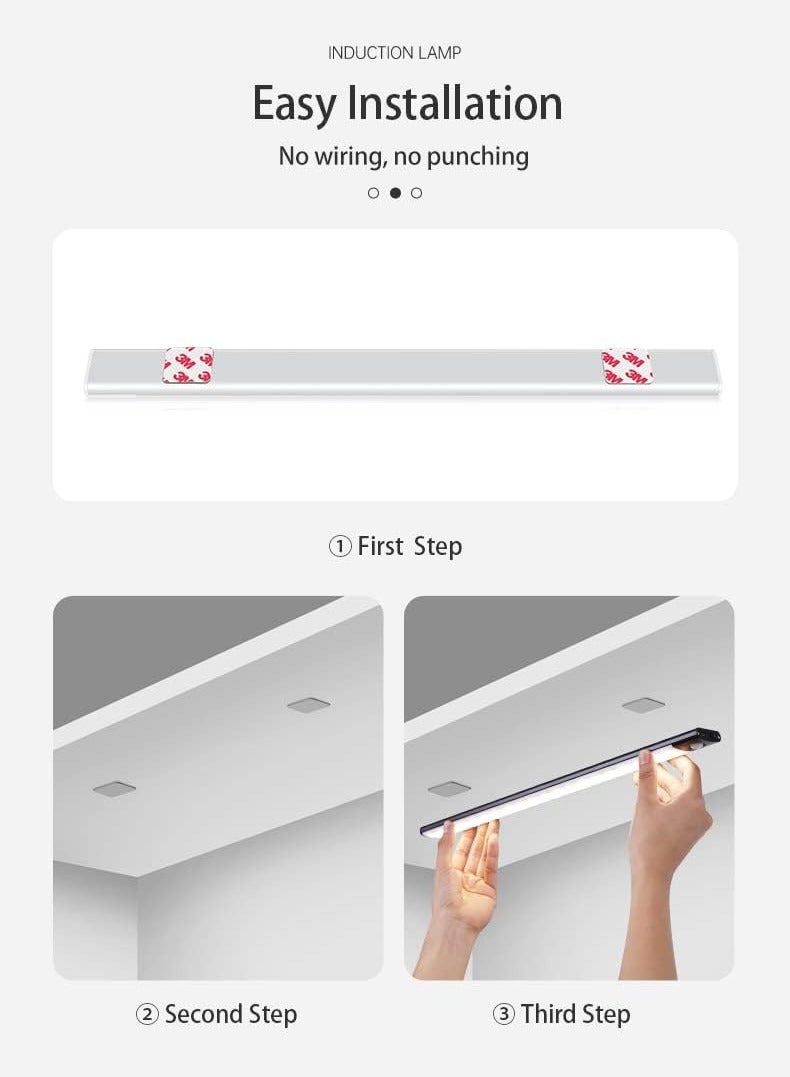مصباح  LED  ضوء ليلي لاسلكي مع مستشعر حركة - قابل لإعادة الشحن، مع شريط مغناطيسي مزدوج الجوانب مصباح حثي ذكي توهج فوري واطفاء تدريجي متعدد الالوان (36*22*310سم) - Image 4