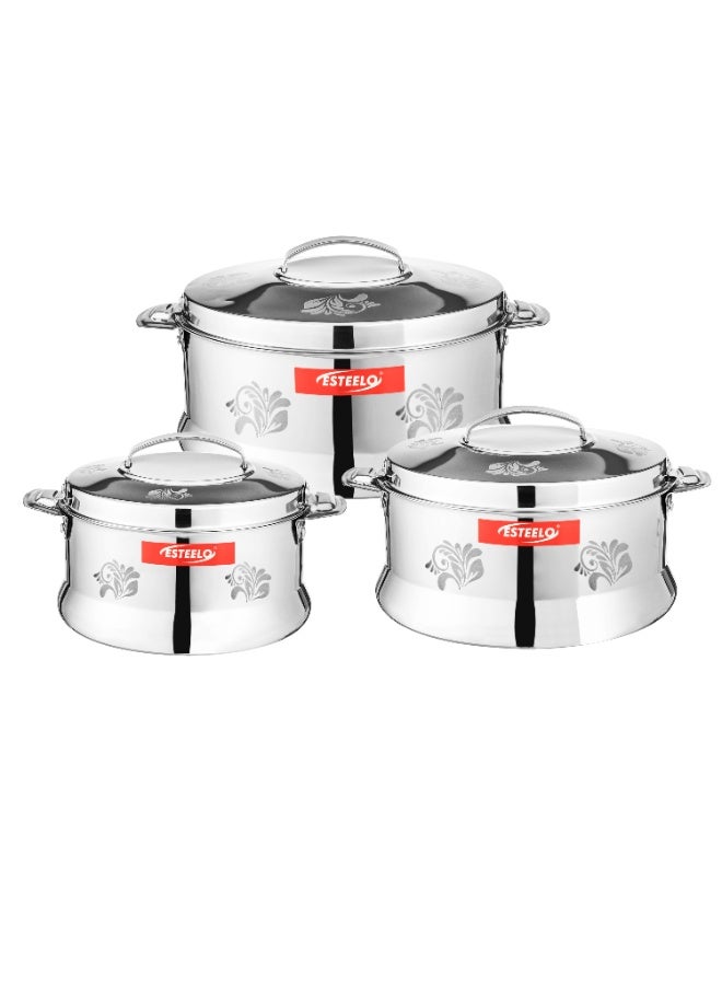 إيستيلو طقم حافظات طعام فاخر من الستانلس ستيل ✨ 3 قطع (2 – 3 – 4 لتر) | حفر ليزر أنيق 🥘 - Image 1