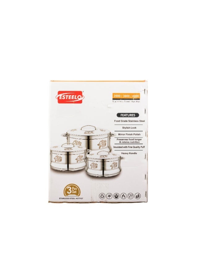 إيستيلو طقم حافظات طعام فاخر من الستانلس ستيل ✨ 3 قطع (2 – 3 – 4 لتر) | حفر ليزر أنيق 🥘 - Image 5