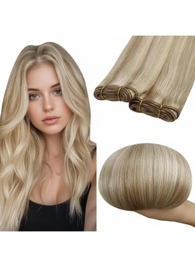 RUNATURE Sew in Weft Hair Extensions Human Hair 20 Inch Long Human Hair Sew in Extensions Blonde Highlight Remy Natural Hair Weft Full Head Thick Ends 8P60 Blonde Highlight 100g - Image 1