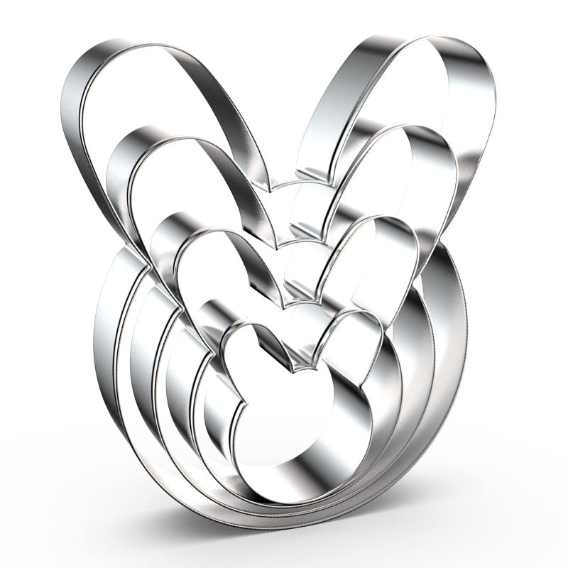 QAAQS Bunny Cookie Cutter Set Large - 5", 4", 3", 2" - 4 Piece Easter Bunny Rabbit Hare Head Face Shaped Cookie Cutters - Stainless Steel - Image 1
