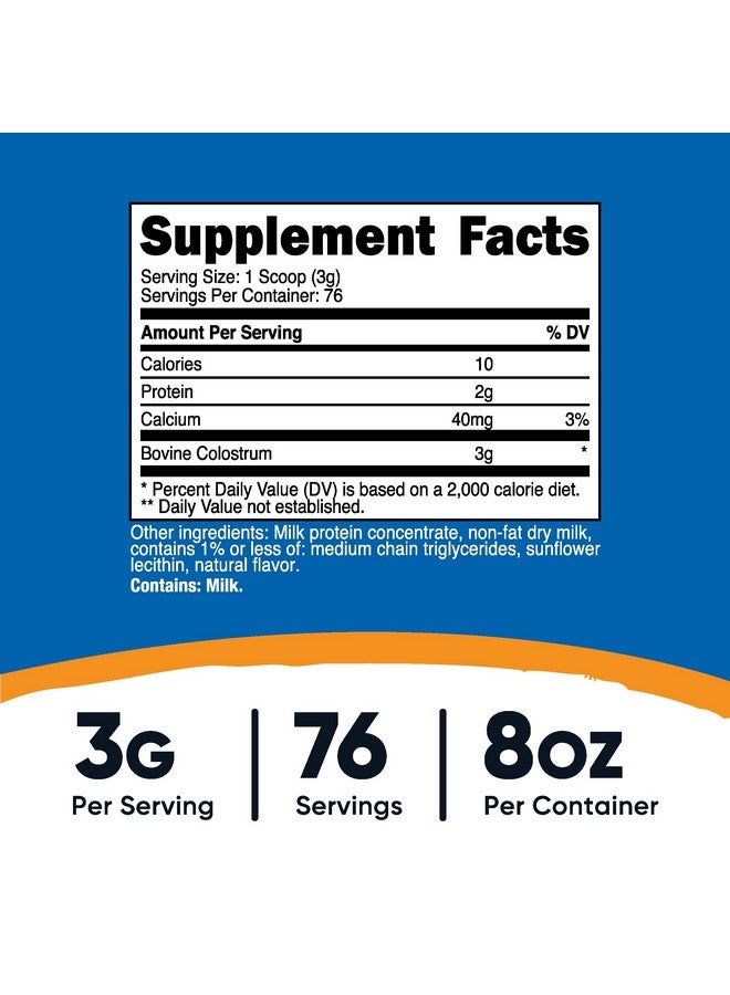Nutricost Colostrum Powder 8 oz, Lactoferrin and Minimum 30% Immunoglobulins (IgG), from Bovine Colostrum, 3g Per Serving, 76 Servings - Image 1