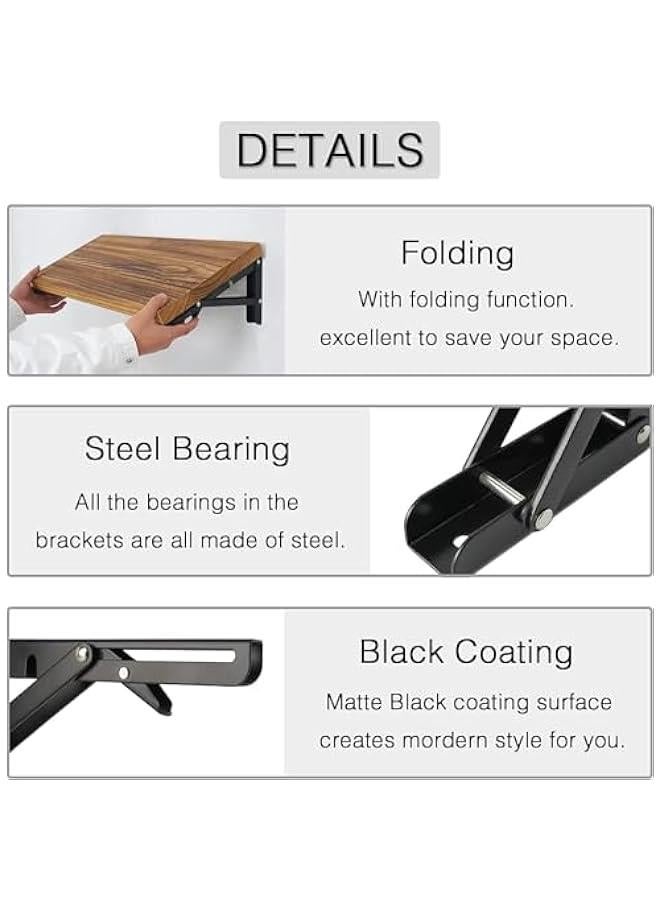 قطعتا م دعامات الرفوف القالة للطي م الميكاكوز، 12 اش، دعامة رفوف معدية شديدة التحمل قالة للطي لطاولة الطاولة، مفصلات رفوف مثتة على الحائط موفرة للمساحة يمكك تركيا فسك - Image 3