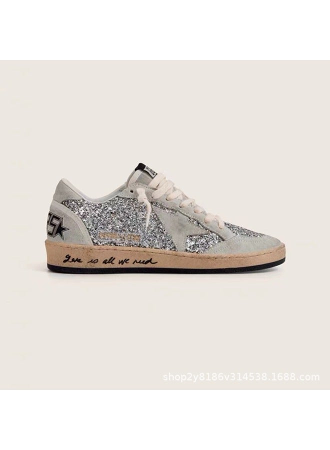 Korean Style Genuine Leather Distressed Dirty Shoes For Women, Star Shoes, Dirty Shoes, Casual Versatile Fashion Sneakers, White Shoes For Men