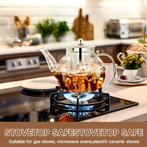 TECOHORS Long-Mouth Glass Teapot 34oz/1000ml with Removable Loose Tea Infuse - Glass Tea Kettle for Stove Top Removable Stainless Steel Strainer, Microwave & Dishwasher Safe, Tea Maker - Image 5